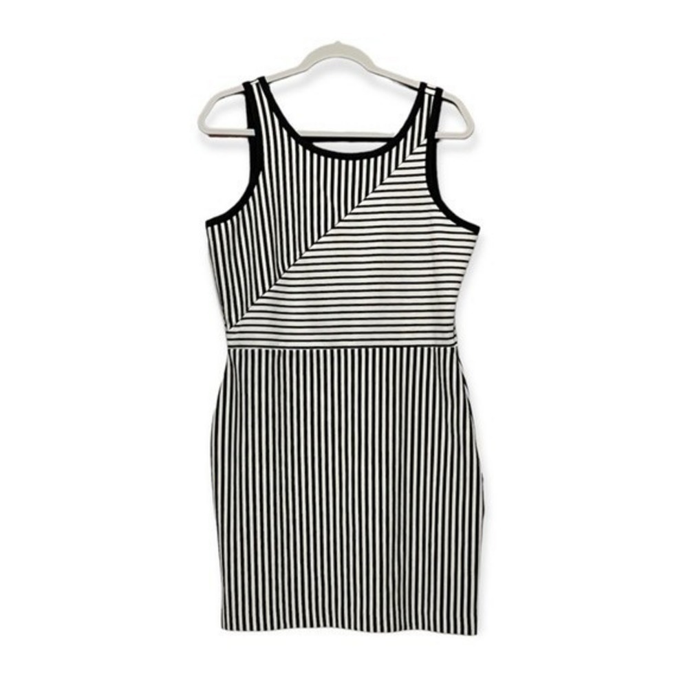 Metaphor Womens Black White Striped Sleeveless Bodycon Knit Dress Large